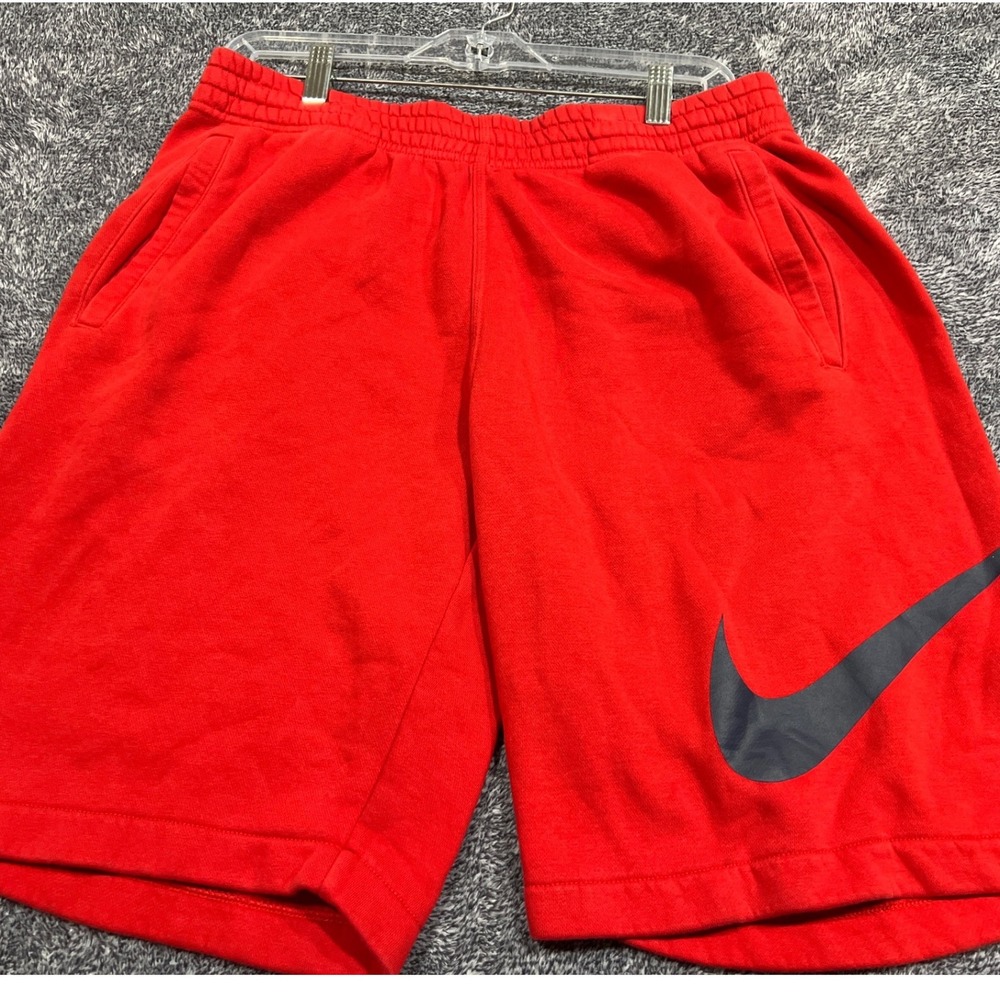 Nike Mens Fleece Shorts Red Big Swoosh Logo Gym Athletic Pockets Size Large